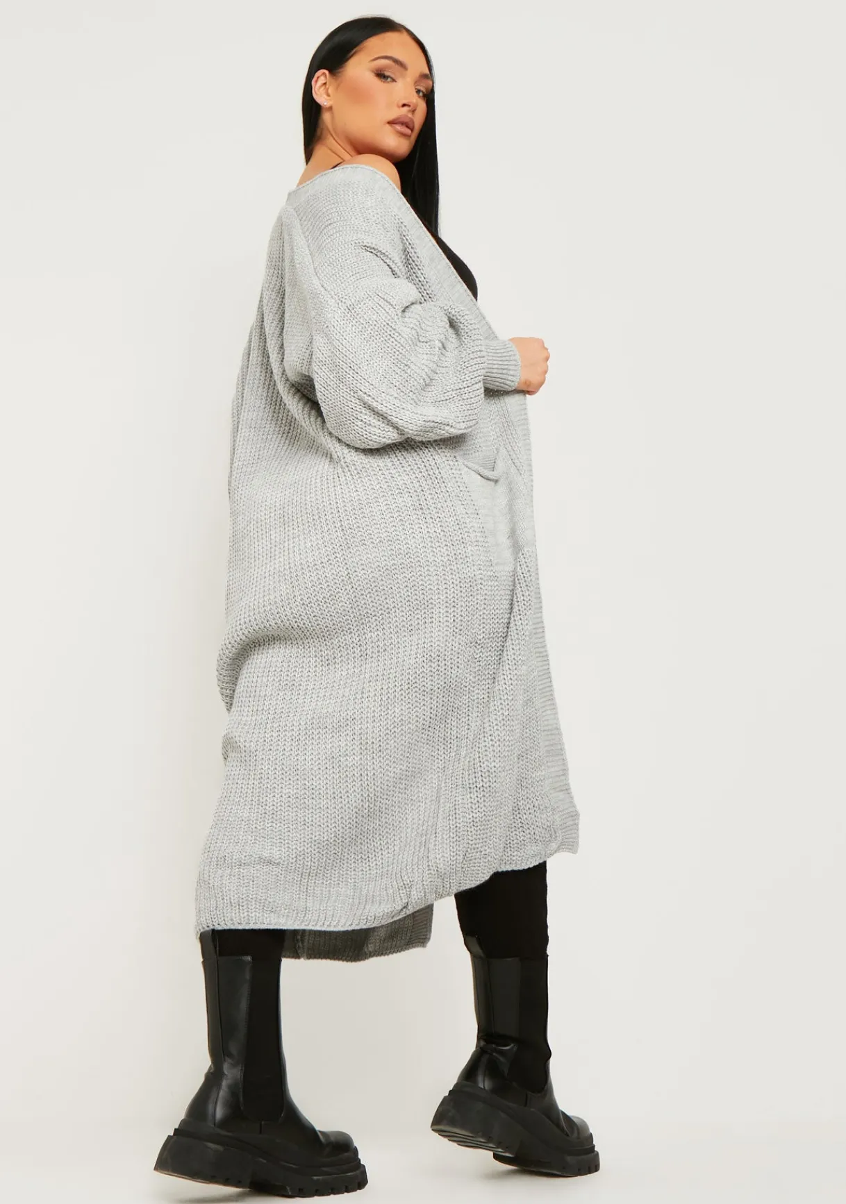 Airport Vibin'|Knitwear*Missy Empire Nathalie Balloon Sleeve Knitted Cardigan Grey