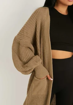 Airport Vibin'|Knitwear*Missy Empire Nathalie Balloon Sleeve Knitted Cardigan Mocha