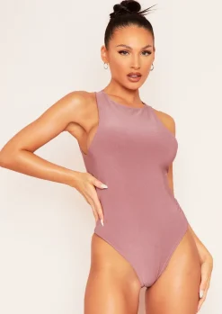 Tops|Bodysuits*Missy Empire Naya Soft Double Thickness Racer Bodysuit Mauve