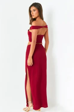 The Party Edit|Skirts*Missy Empire Naya Wine Pencil Maxi Skirt Red