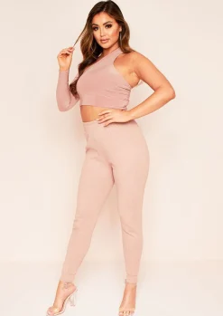 Airport Vibin'|Loungewear*Missy Empire Nayla Dusty Ribbed Slim Leg Joggers Rose