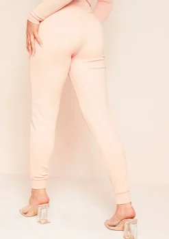 Airport Vibin'|Tracksuits*Missy Empire Nayla Ribbed Slim Leg Joggers Peach