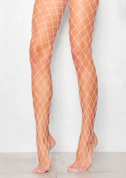 Rave Outfits|Socks & Tights*Missy Empire Neda Large Fishnet Tights White