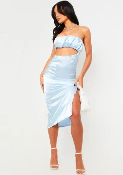 Going Out Dresses|Midi Dresses*Missy Empire Nevaeh Light Blue Ruche Bust Cut Out Midi Dress