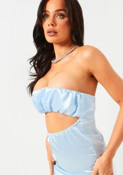 Going Out Dresses|Midi Dresses*Missy Empire Nevaeh Light Blue Ruche Bust Cut Out Midi Dress