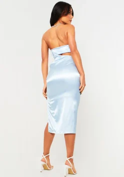 Going Out Dresses|Midi Dresses*Missy Empire Nevaeh Light Blue Ruche Bust Cut Out Midi Dress