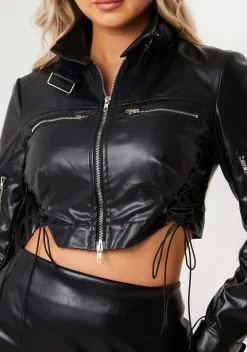 Concert Outfits|Coats & Jackets*Missy Empire Nevra Black Cropped Vegan Leather Biker Jacket