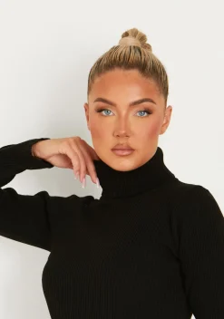 Long Sleeve Dresses|Little Black Dresses*Missy Empire Nikita Roll Neck Knitted Mini Dress Black