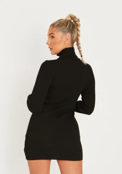 Long Sleeve Dresses|Little Black Dresses*Missy Empire Nikita Roll Neck Knitted Mini Dress Black