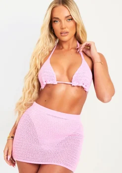 Rave Outfits|Skirts*Missy Empire Nova Pink Crochet Mini Skirt