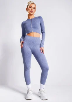 Gym Bottoms|Leggings*Missy Empire Nyla Acid Wash Seamless Active Sport Leggings Blue