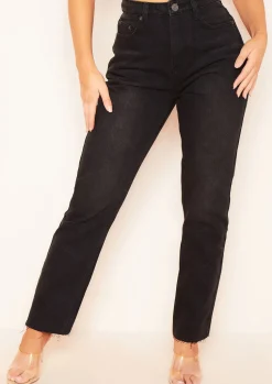Jeans|Denim*Missy Empire Olivia Black Raw Hem Denim Mom Jeans