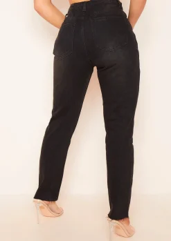 Jeans|Denim*Missy Empire Olivia Black Raw Hem Denim Mom Jeans
