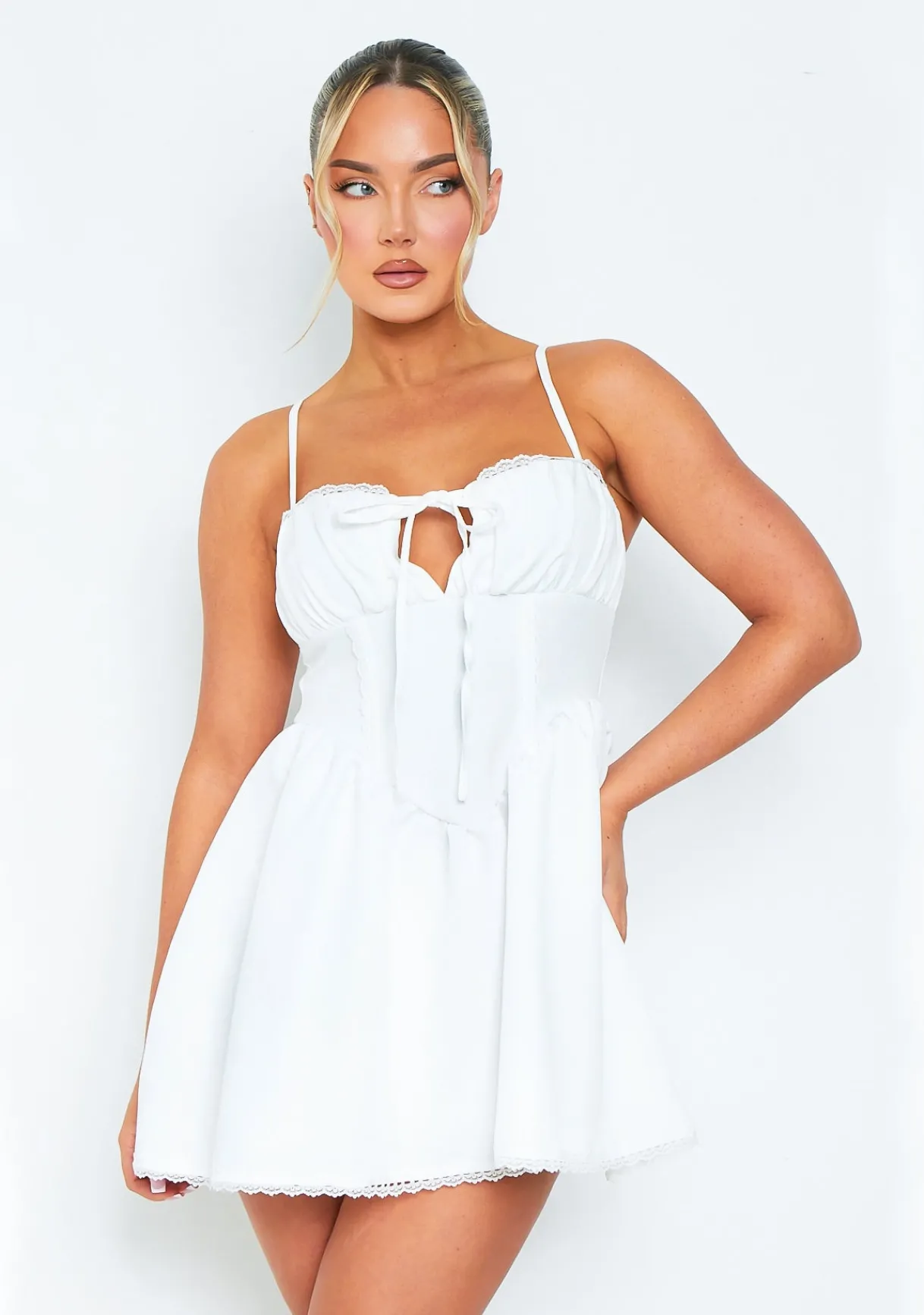 Mini Dresses|Party Dresses*Missy Empire Olivia White Cami Skater Mini Dress