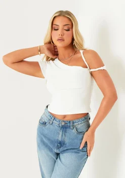 Tops*Missy Empire Olivia White Twist Strap Super Soft Top
