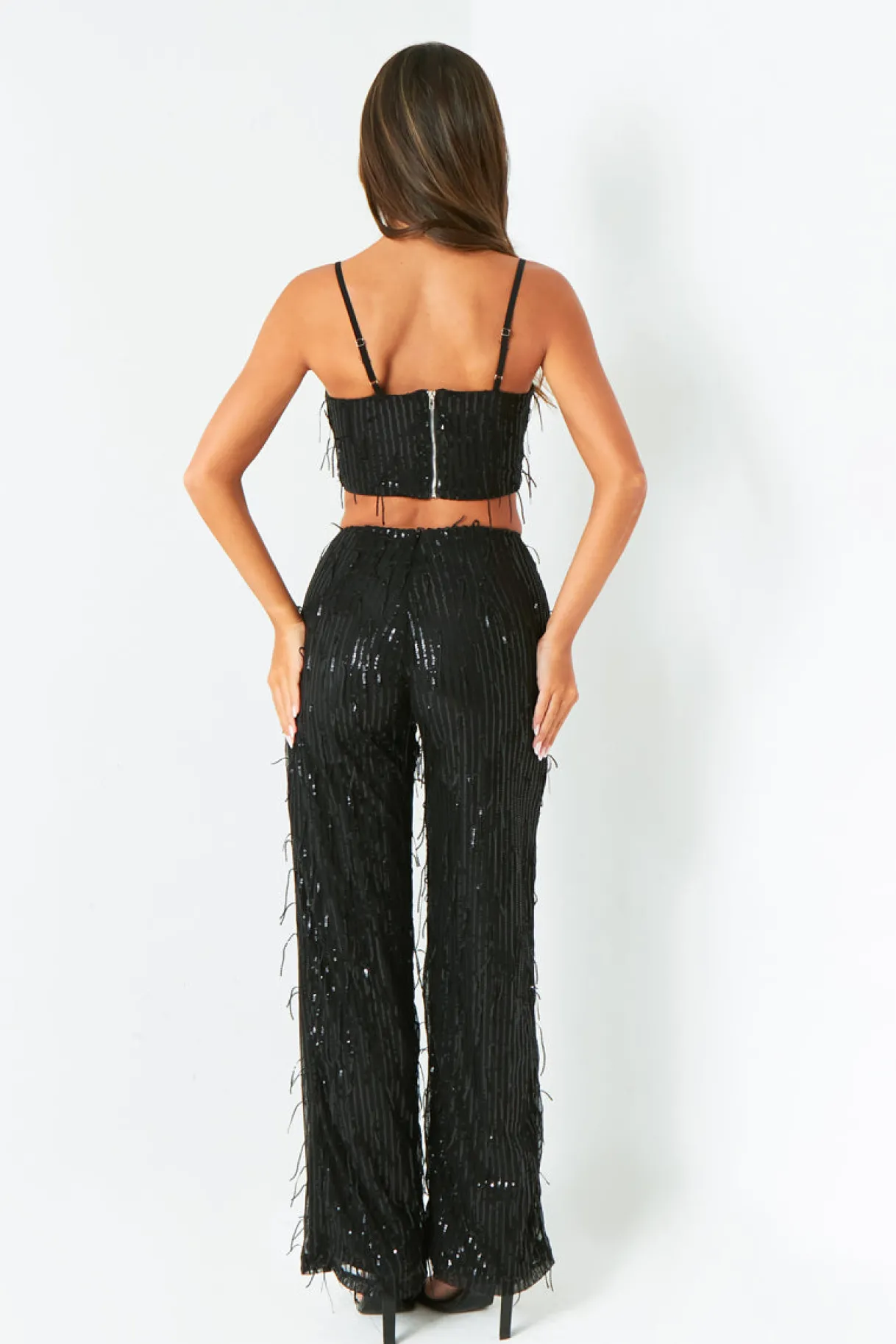 The Party Edit|Tops*Missy Empire Orla Black Tassel Sequin Crop Top