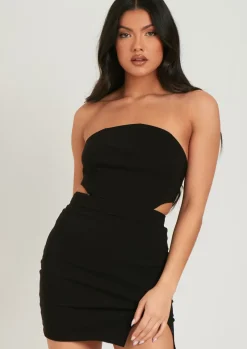 Rave Outfits|Tops*Missy Empire Paisley Black Bandeau Tie Back Woven Corset Top