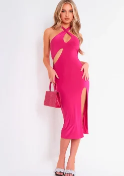 Midi Dresses|Party Dresses*Missy Empire Paris Pink Layer Slinky Cut Out Midi Dress