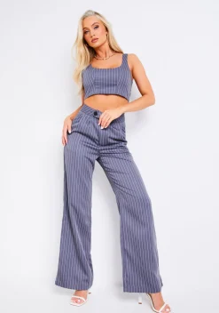Trousers|Co-Ords*Missy Empire Paris Pinstripe Grey Tailored Relaxed Fit Trouser