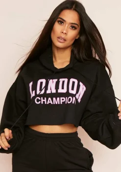 Airport Vibin'|Loungewear*Missy Empire Parker Black Slogan Oversized Cropped Hoodie