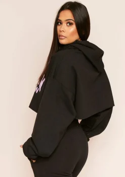 Airport Vibin'|Loungewear*Missy Empire Parker Black Slogan Oversized Cropped Hoodie