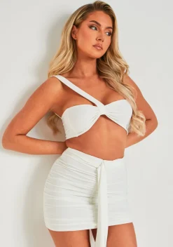 Tops|Co-Ords*Missy Empire Peyton White Slinky Double Layer One Shoulder Crop Top
