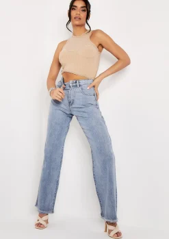 Jeans|Denim*Missy Empire Phoebe Denim Light Wash Frayed Raw Hem Jeans