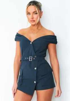 Jumpsuits & Playsuits*Missy Empire Pippa Navy Blue Pocket Detail Playsuit