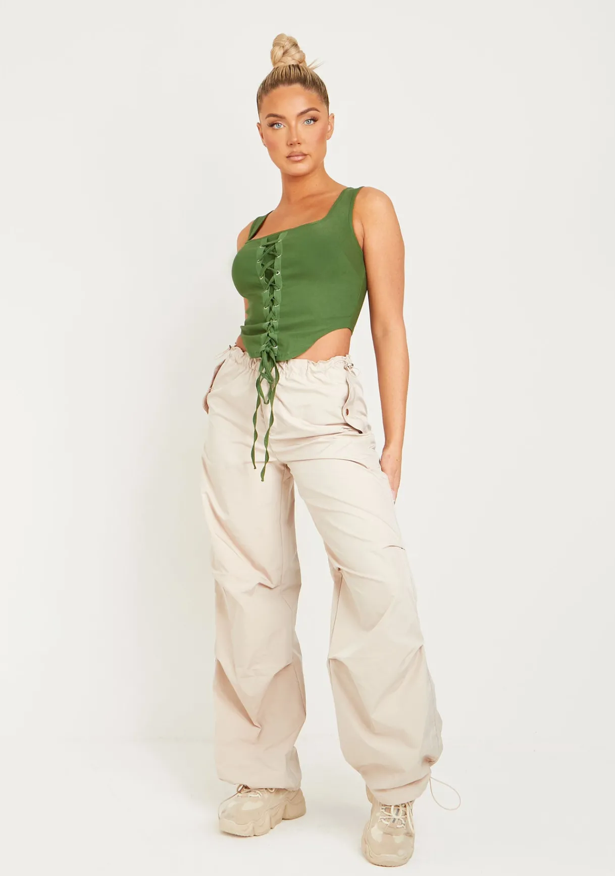 Tops*Missy Empire Polly Khaki Lace Up Corset Top