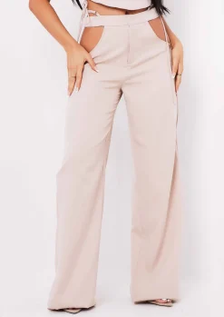 Trousers*Missy Empire Polly Sand Cut Out Side Trousers