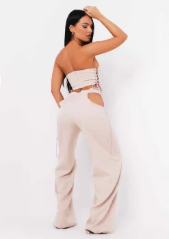 Trousers*Missy Empire Polly Sand Cut Out Side Trousers