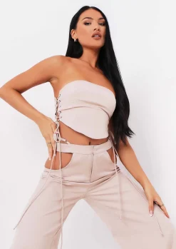 Trousers*Missy Empire Polly Sand Cut Out Side Trousers