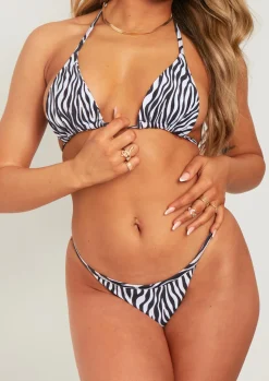 Swimwear|Beachwear*Missy Empire Quinn Zebra Print Bikini Bottom Black