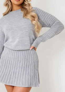 Skirts|Co-Ords*Missy Empire Rachel Pleated Knitted Mini Skirt Light Grey