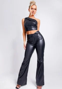 Tops|Co-Ords*Missy Empire Ramona Fold Over Corset Detail Faux Leather Top Black