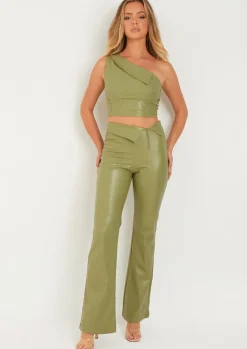 Tops|Co-Ords*Missy Empire Ramona Fold Over Corset Detail Faux Leather Top Green