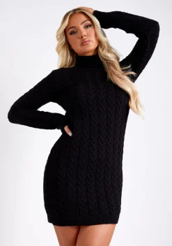 Little Black Dresses|Knitted Dresses*Missy Empire Raquel Cable Knit Jumper Dress Black