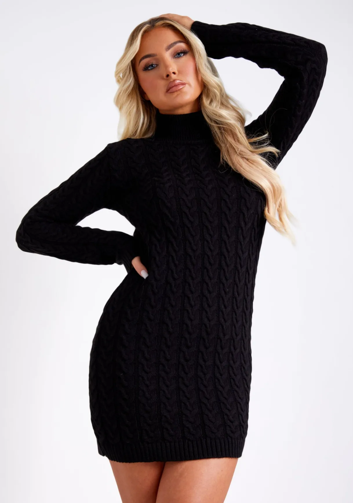 Little Black Dresses|Knitted Dresses*Missy Empire Raquel Cable Knit Jumper Dress Black