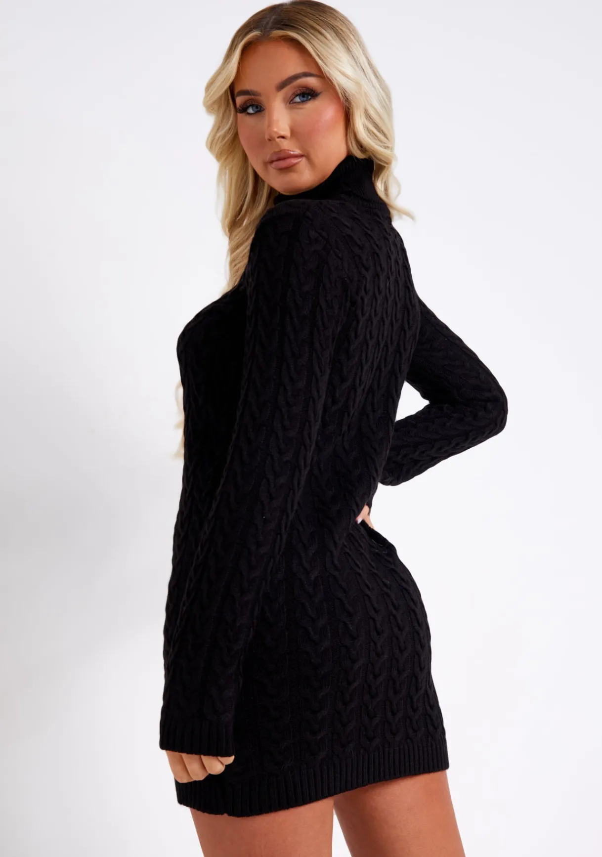 Little Black Dresses|Knitted Dresses*Missy Empire Raquel Cable Knit Jumper Dress Black
