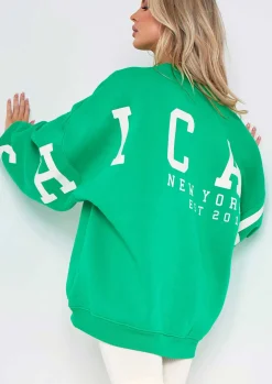 Loungewear|Hoodies & Sweats*Missy Empire Remi Chicago Oversized Sweatshirt Green