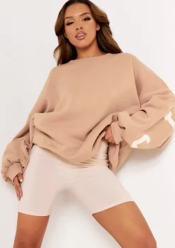Airport Vibin'|Loungewear*Missy Empire Remi Chicago Oversized Sweatshirt Stone