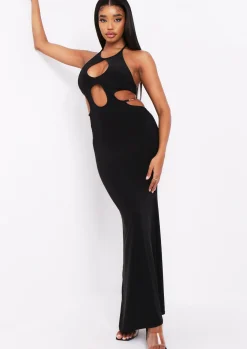 The Party Edit|Little Black Dresses*Missy Empire Rhianna Black Cut Out Chain Maxi Dress