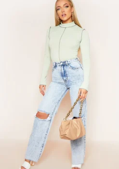 Tops|Bodysuits*Missy Empire Ria Sage Contrast Stitch High Neck Bodysuit
