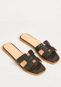Sandals|Flats*Missy Empire Riley Croc Effect Sandals Black