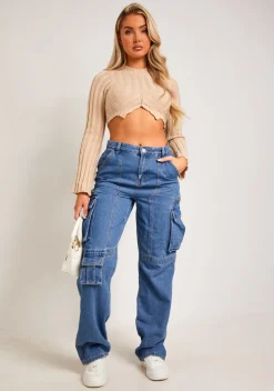 Knitwear*Missy Empire Rita Beige Cropped Knit Jumper