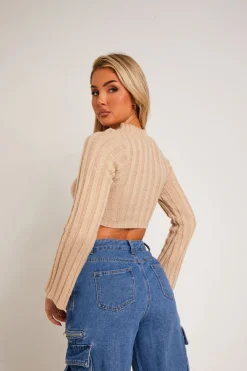 Knitwear*Missy Empire Rita Beige Cropped Knit Jumper