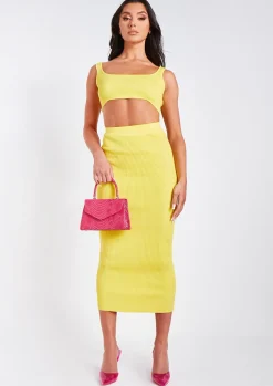 Skirts|Knitwear*Missy Empire Robyn Yellow Rib Knit Bralet and Midaxi Skirt Co-Ord