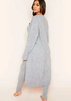 Airport Vibin'*Missy Empire Rocha Light Grey Cable Knitted Long Oversized Cardigan