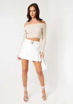 Concert Outfits|Skirts*Missy Empire Rochelle White Faux Leather Belted Mini Skirt