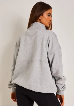Airport Vibin'|Hoodies & Sweats*Missy Empire Roxy Premium Ribbed Panelled Half Zip Sweatshirt Light Grey